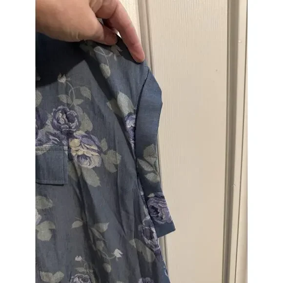 Lularoe New Stacie Shirt Dress Drawstring Button Up Pockets Blue Floral Plus 2XL - Picture 9 of 11